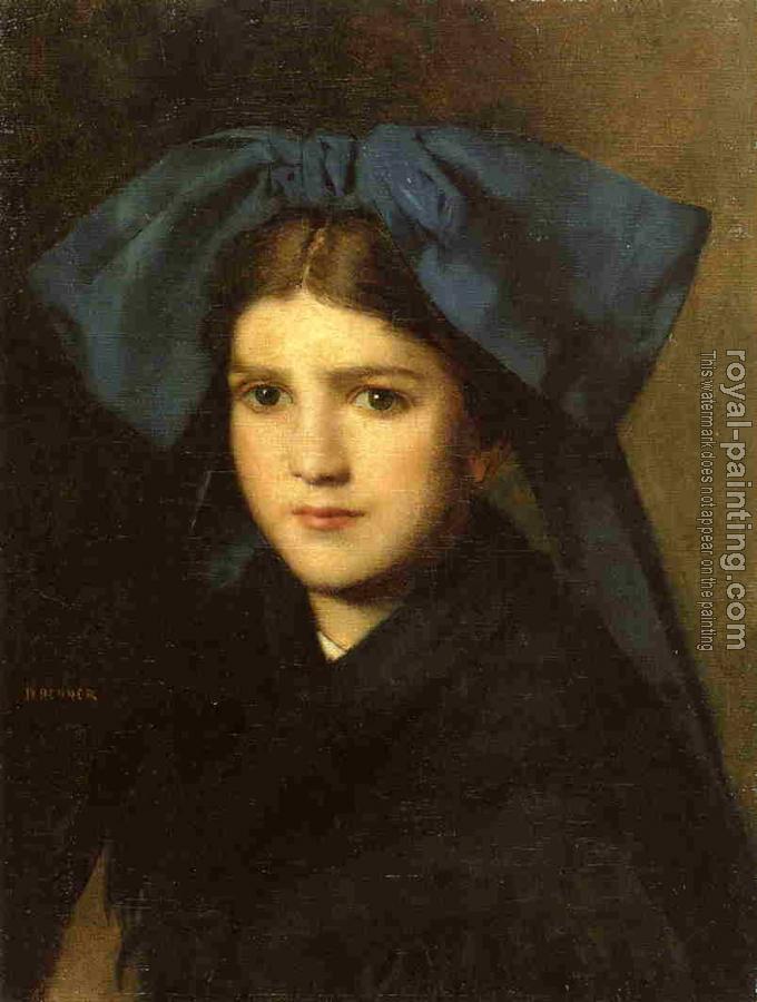 Jean-Jacques Henner : Portrait of a Young Girl with a Bow in Her Hair